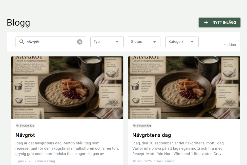 Översikt av bloggvyn