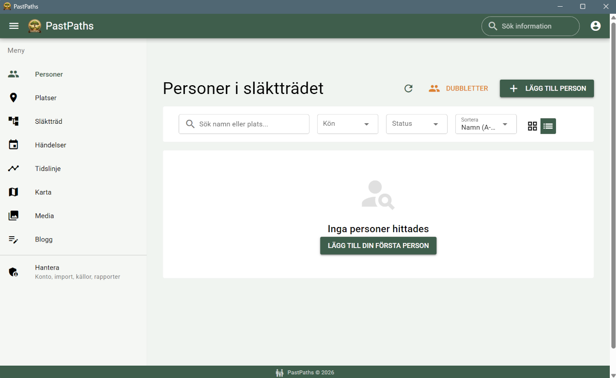Tom personlista efter installation