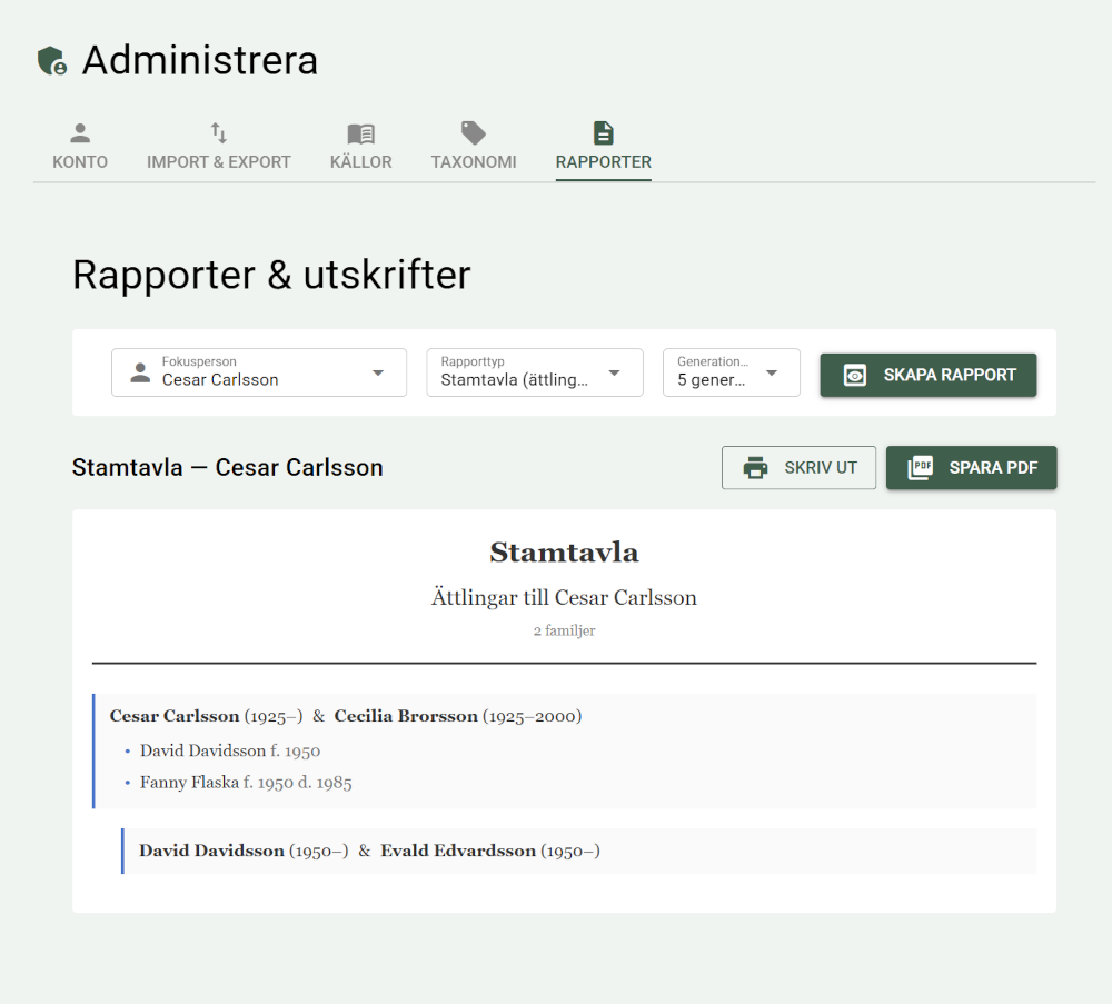 Skriva ut rapporter